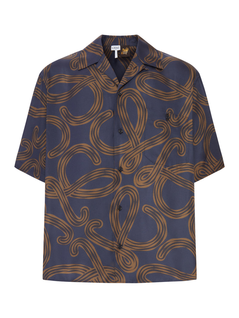 CAMICIA A MANICHE CORTE IN TWILL DI SETA CON STAMPA ANAGRAM ALL-OVER