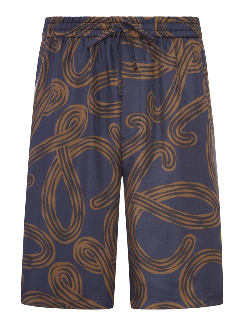 SHORTS IN TWILL DI SETA CON STAMPA ANAGRAM ALL-OVER