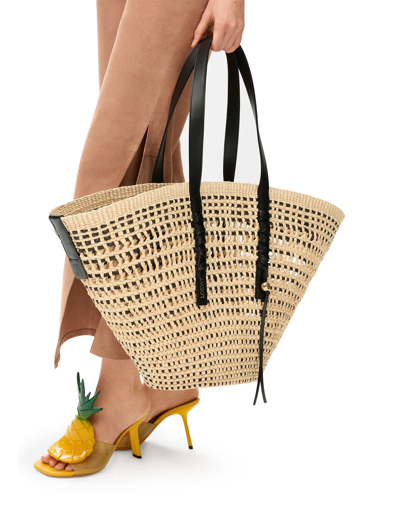 BORSA CESTO BRAID GRANDE IN PALMA IRACA E PELLE DI VITELLO