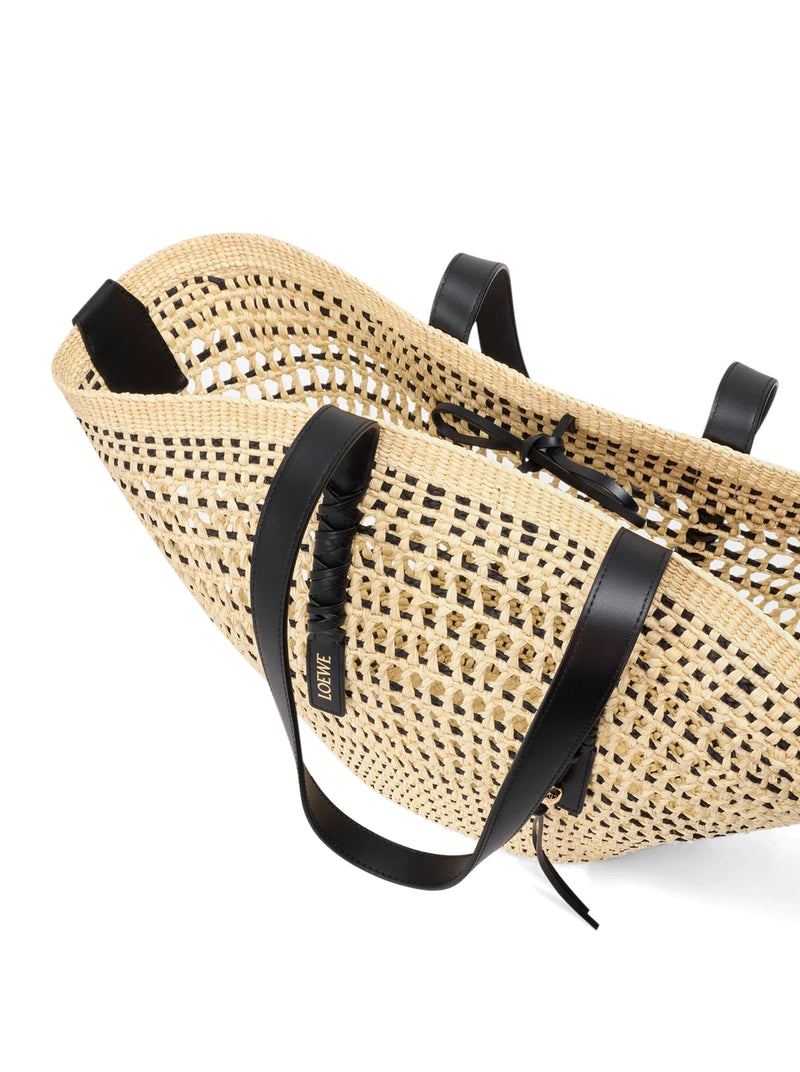 BORSA CESTO BRAID GRANDE IN PALMA IRACA E PELLE DI VITELLO
