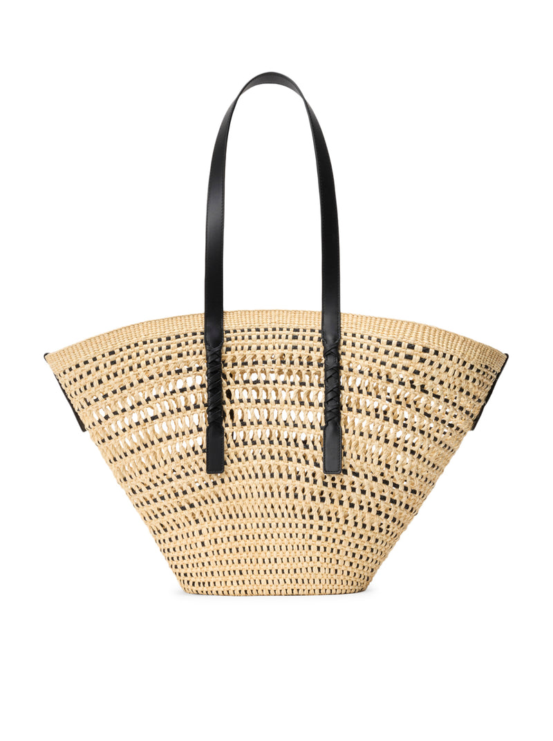 BORSA CESTO BRAID GRANDE IN PALMA IRACA E PELLE DI VITELLO