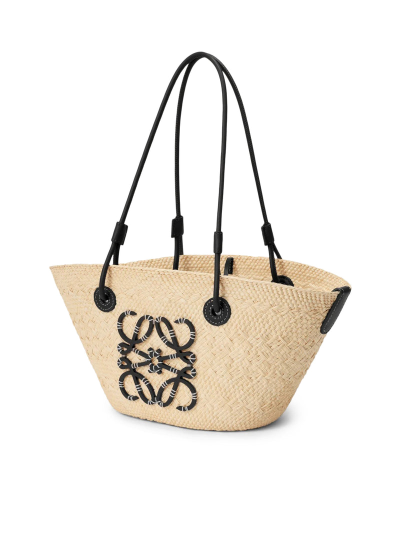 BORSA ANAGRAM BASKET PICCOLA IN PALMA IRACA E PELLE DI VITELLO