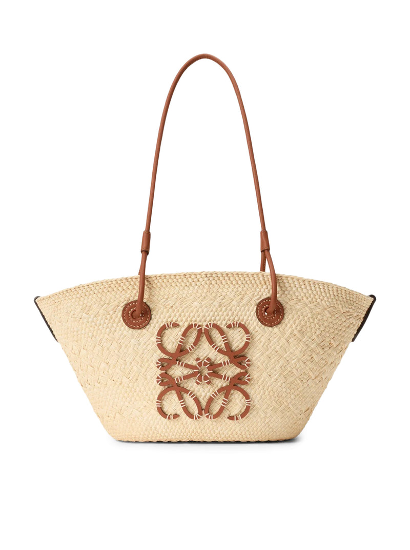 BORSA ANAGRAM BASKET PICCOLA IN PALMA IRACA E PELLE DI VITELLO