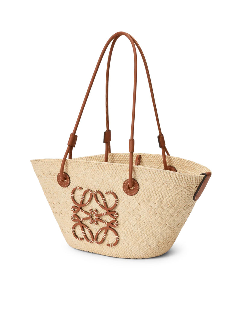 BORSA ANAGRAM BASKET PICCOLA IN PALMA IRACA E PELLE DI VITELLO