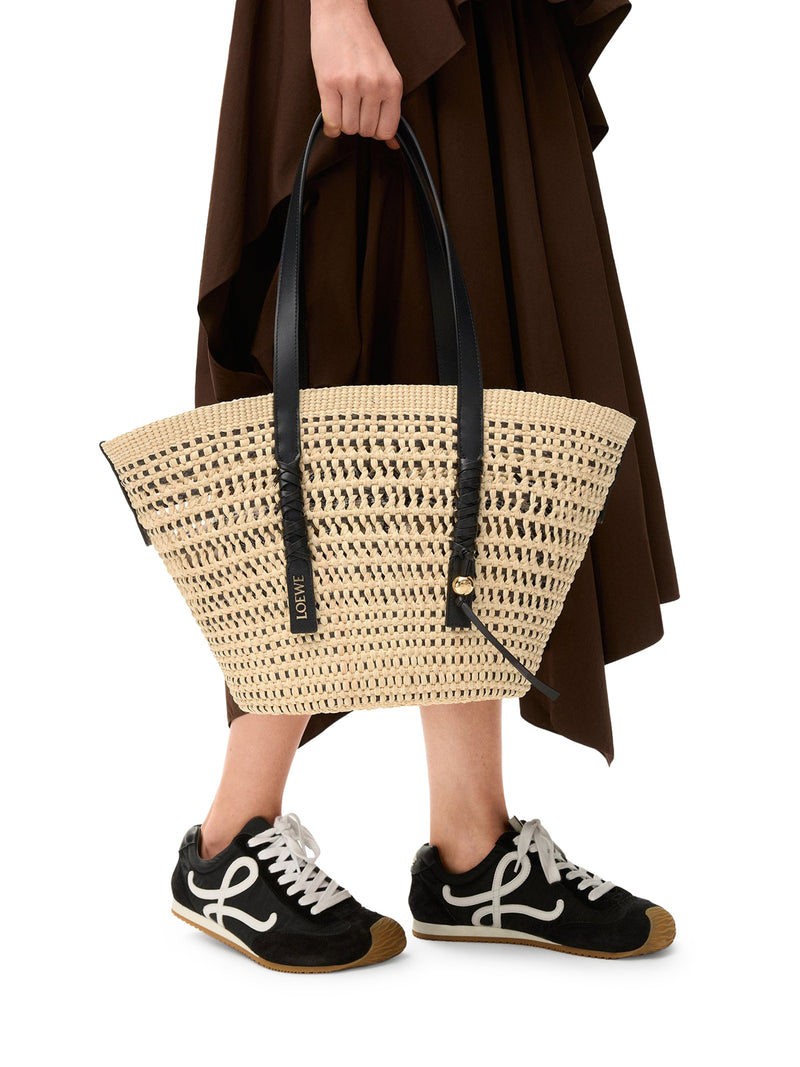 BORSA CESTO BRAID MEDIA IN PALMA IRACA E PELLE DI VITELLO