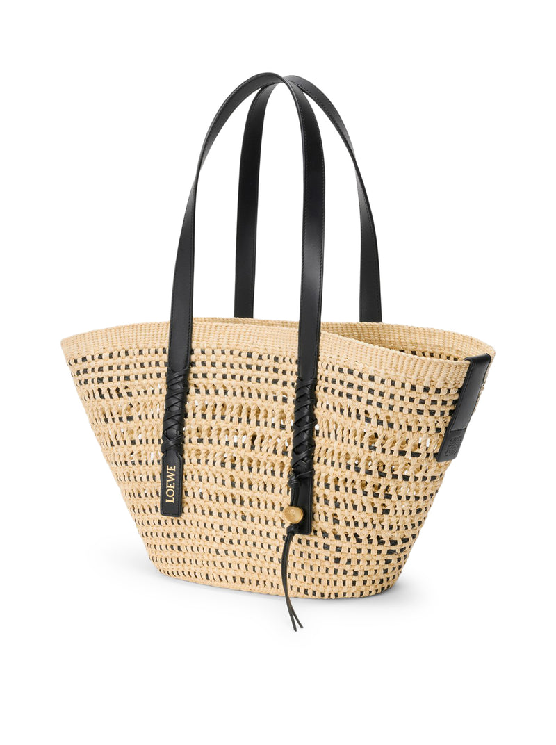 BORSA CESTO BRAID MEDIA IN PALMA IRACA E PELLE DI VITELLO