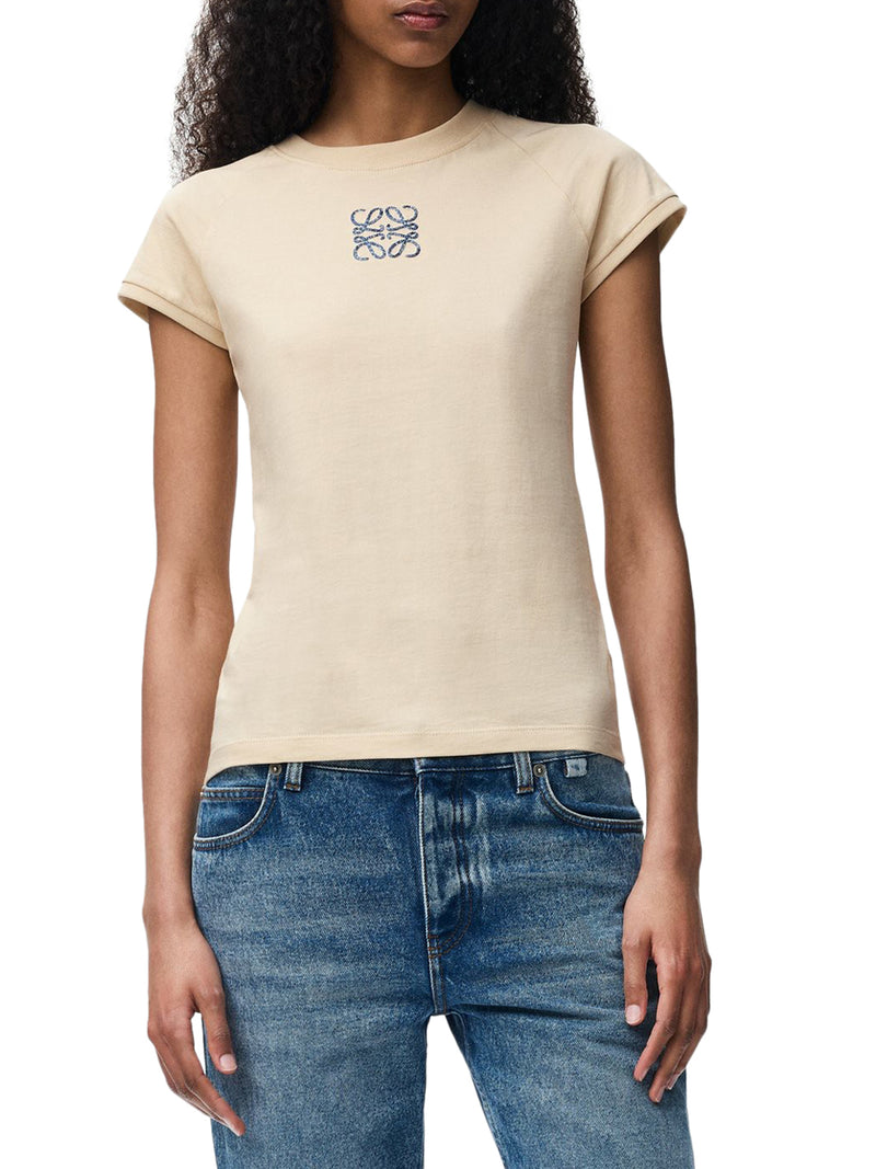 T-SHIRT IN JERSEY DI COTONE LEGGERO CON RICAMO ANAGRAM EFFETTO MOSAICO