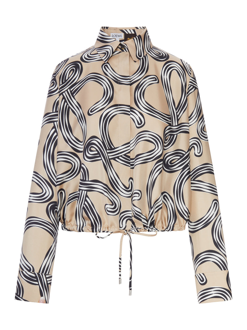 CAMICIA A PALLONCINO IN TWILL DI SETA CON STAMPA ANAGRAM E ORLO CON COULISSE