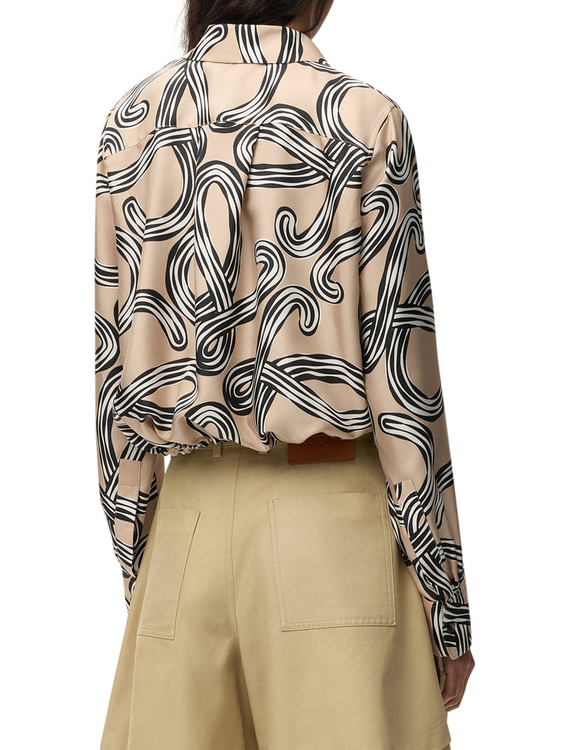CAMICIA A PALLONCINO IN TWILL DI SETA CON STAMPA ANAGRAM E ORLO CON COULISSE
