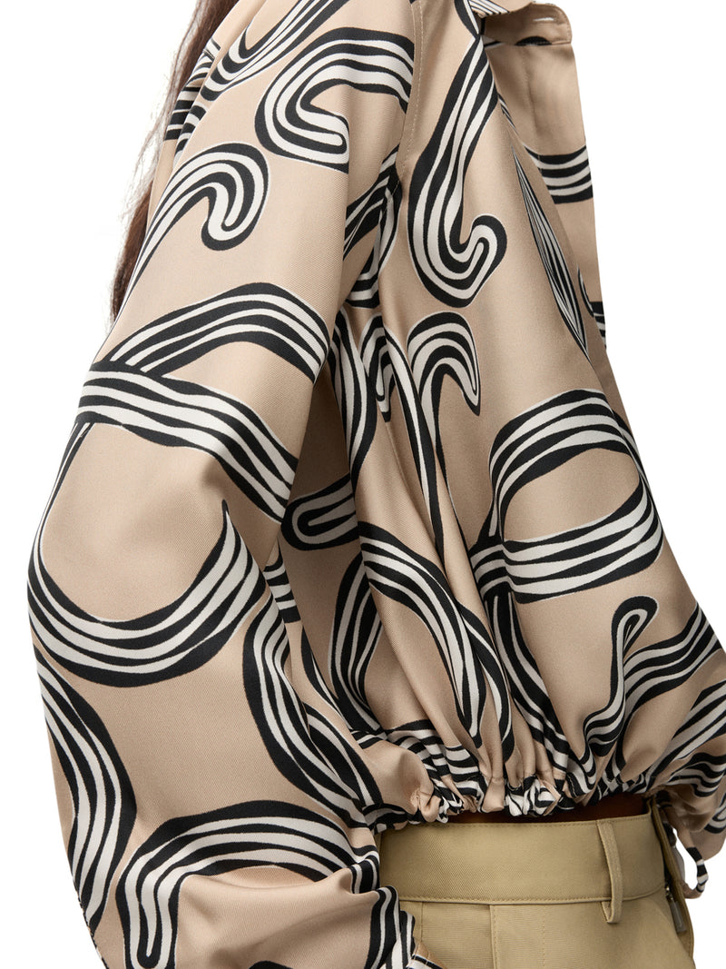 CAMICIA A PALLONCINO IN TWILL DI SETA CON STAMPA ANAGRAM E ORLO CON COULISSE