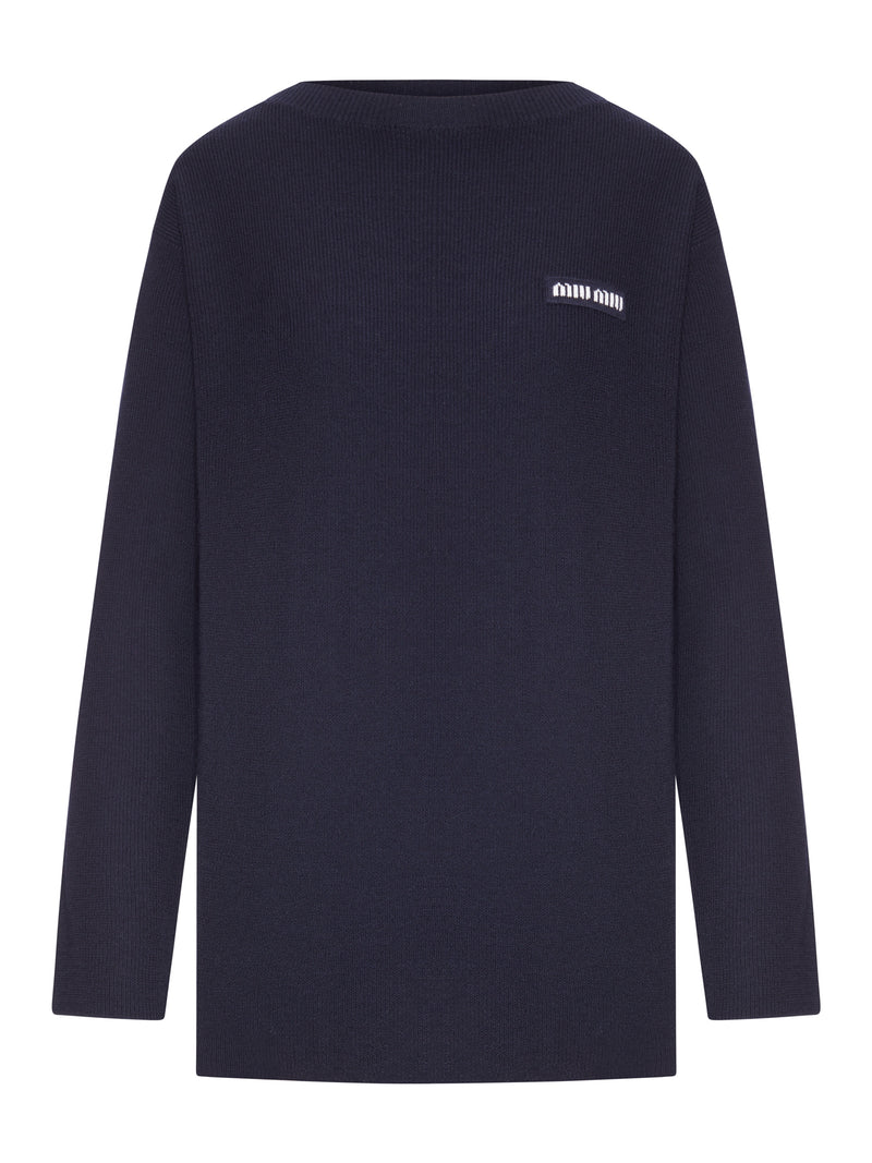 MAGLIONE OVERSIZE IN MAGLIA A COSTE CON LOGO
