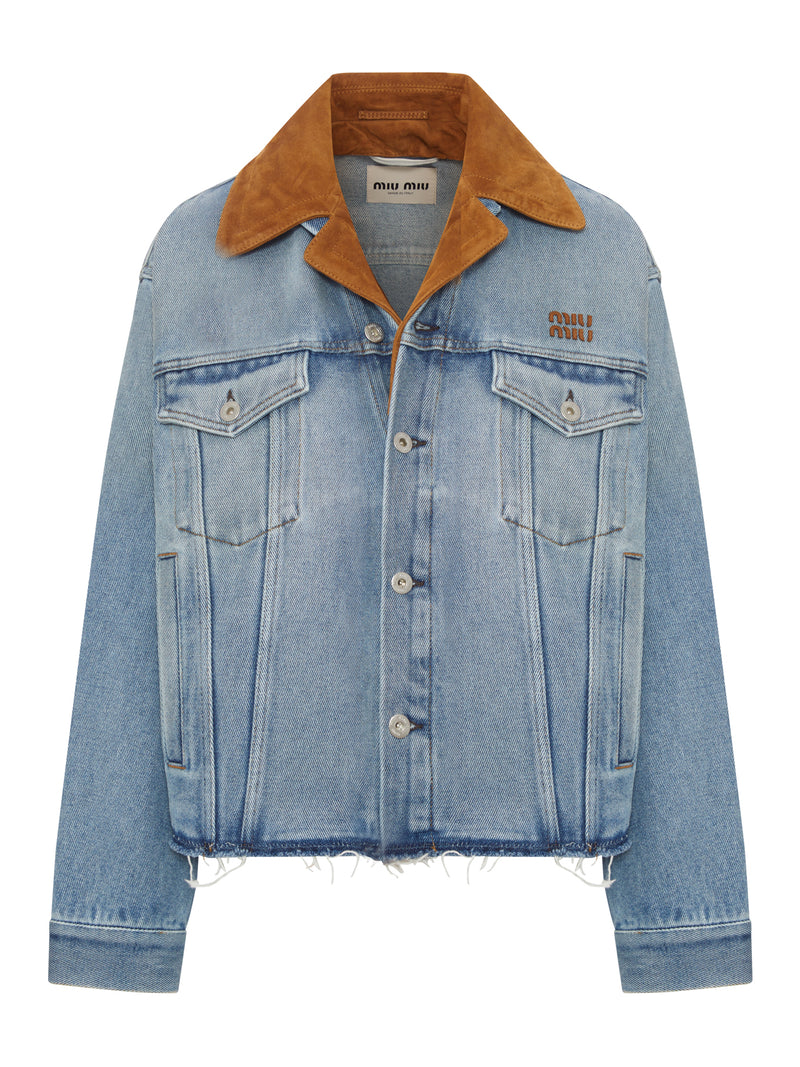 BLOUSON IN DENIM WASHED E PELLE SCAMOSCIATA