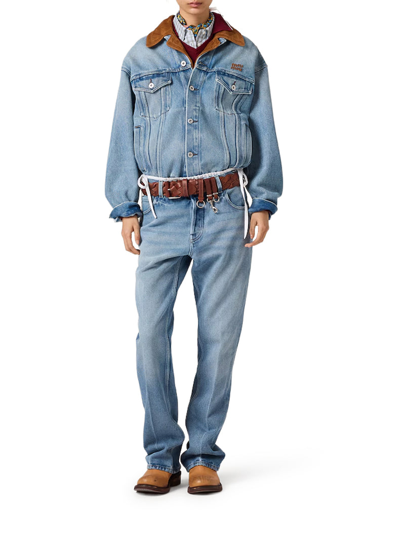 BLOUSON IN DENIM WASHED E PELLE SCAMOSCIATA