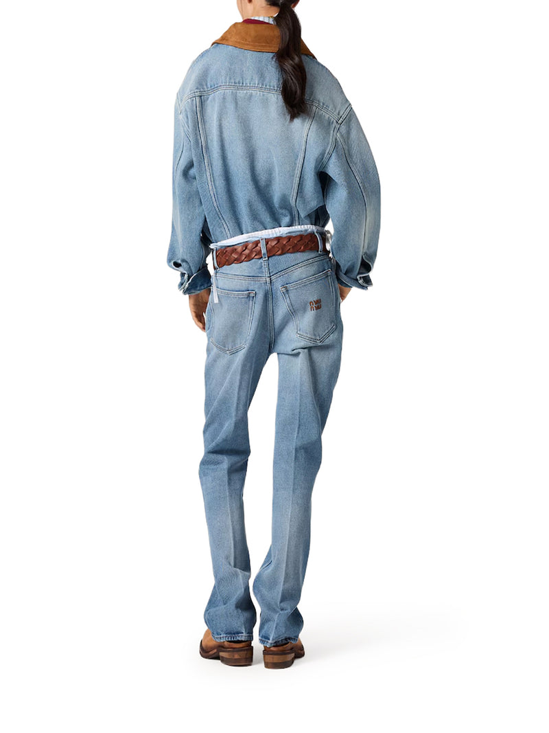BLOUSON IN DENIM WASHED E PELLE SCAMOSCIATA