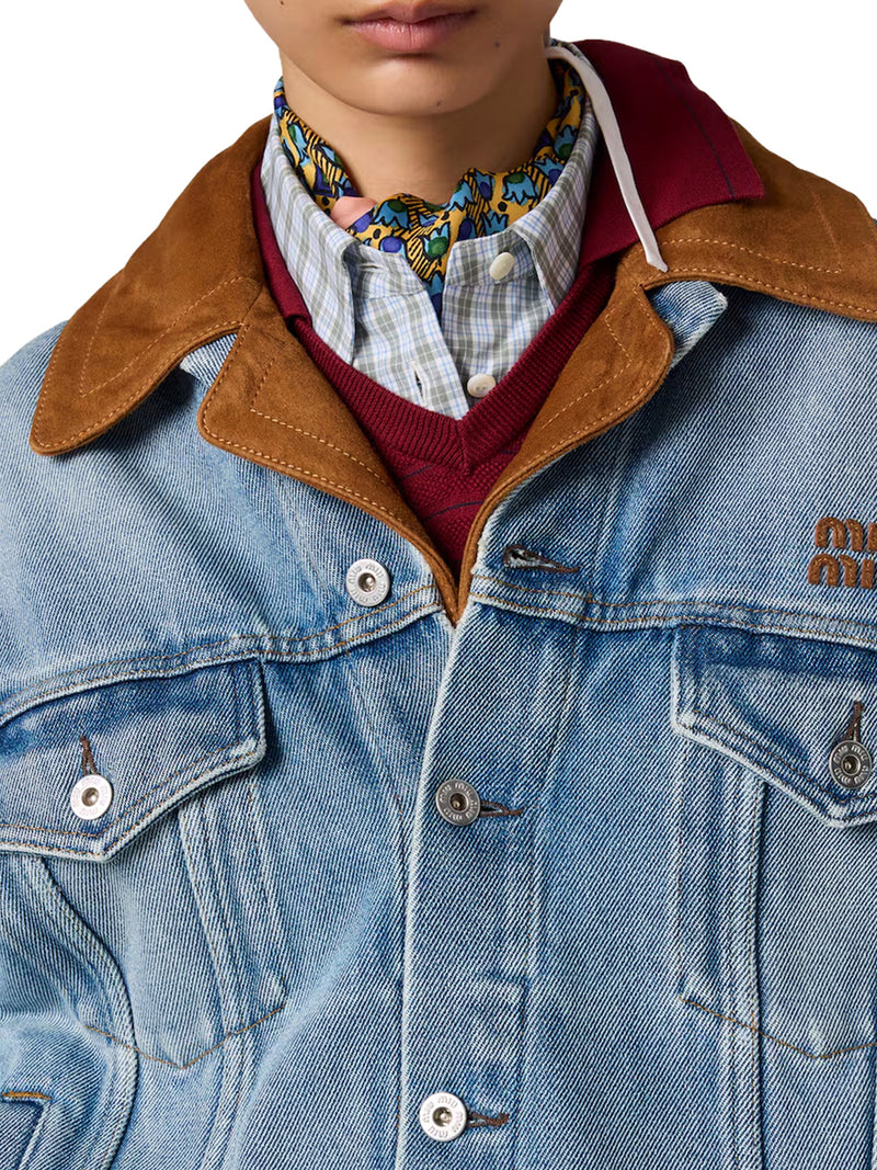 BLOUSON IN DENIM WASHED E PELLE SCAMOSCIATA