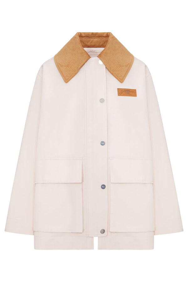 GIACCA IN TWILL ROSA CON COLLETTO IN VELLUTO A COSTE