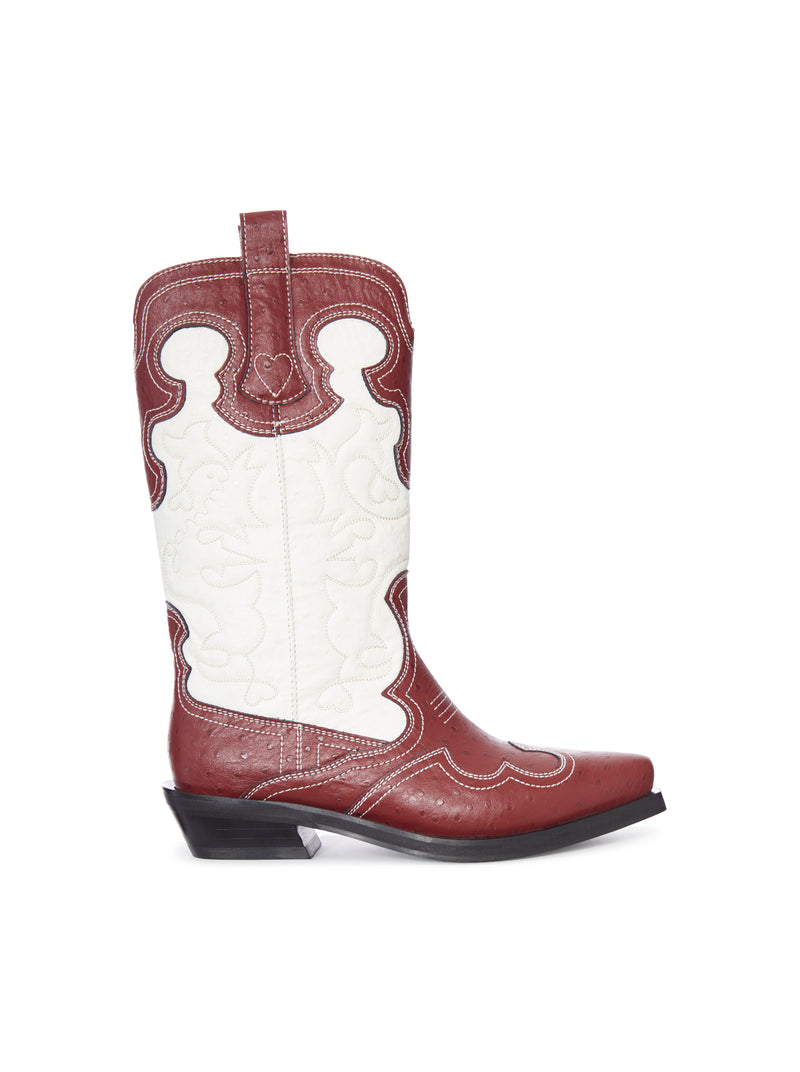 STIVALI TEXANI BICOLOR IN PELLE CON RICAMI DECORATIVI