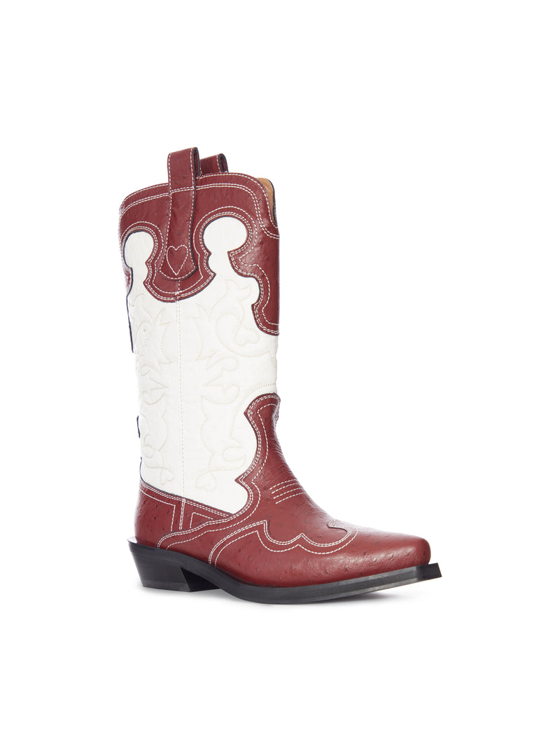 STIVALI TEXANI BICOLOR IN PELLE CON RICAMI DECORATIVI