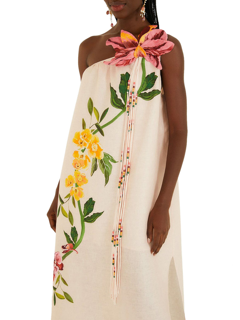 ABITO LUNGO CON STAMPA FLOREALE E MAXI APPLICAZIONE