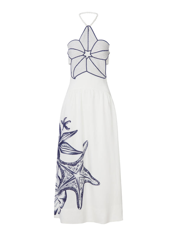 ABITO LUNGO HALTER CON STAMPA MARINA