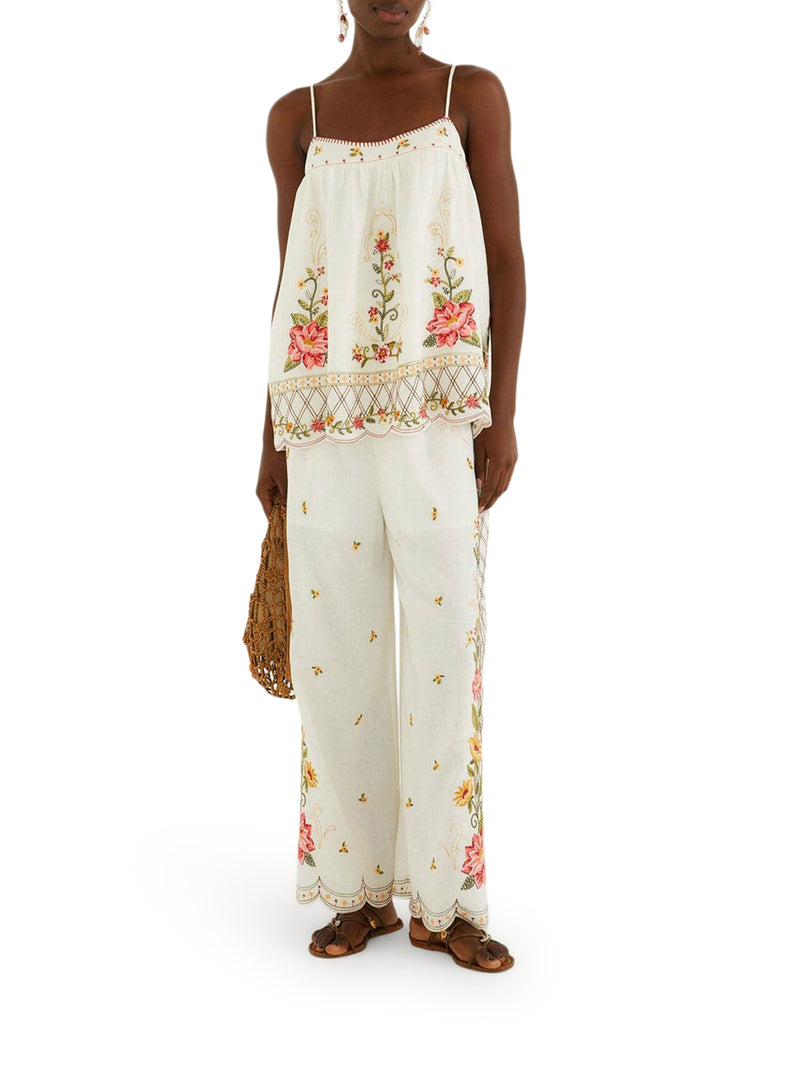 PANTALONE PALAZZO CON RICAMI FLOREALI