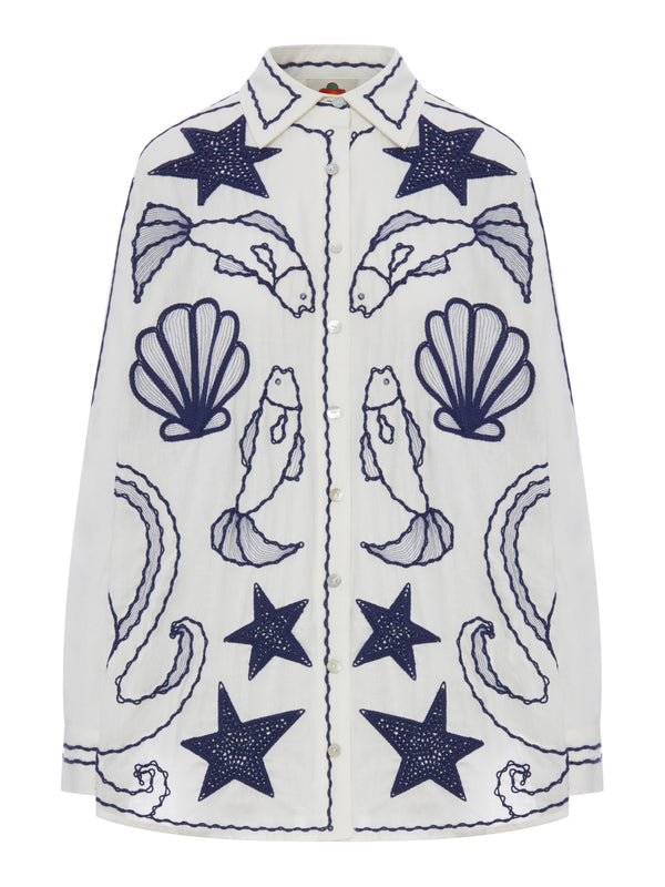 CAMICIA IN COTONE CON RICAMI MARINI