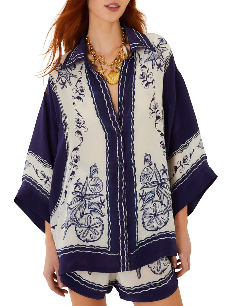 CAMICIA OVER CON STAMPA MARINA BLU