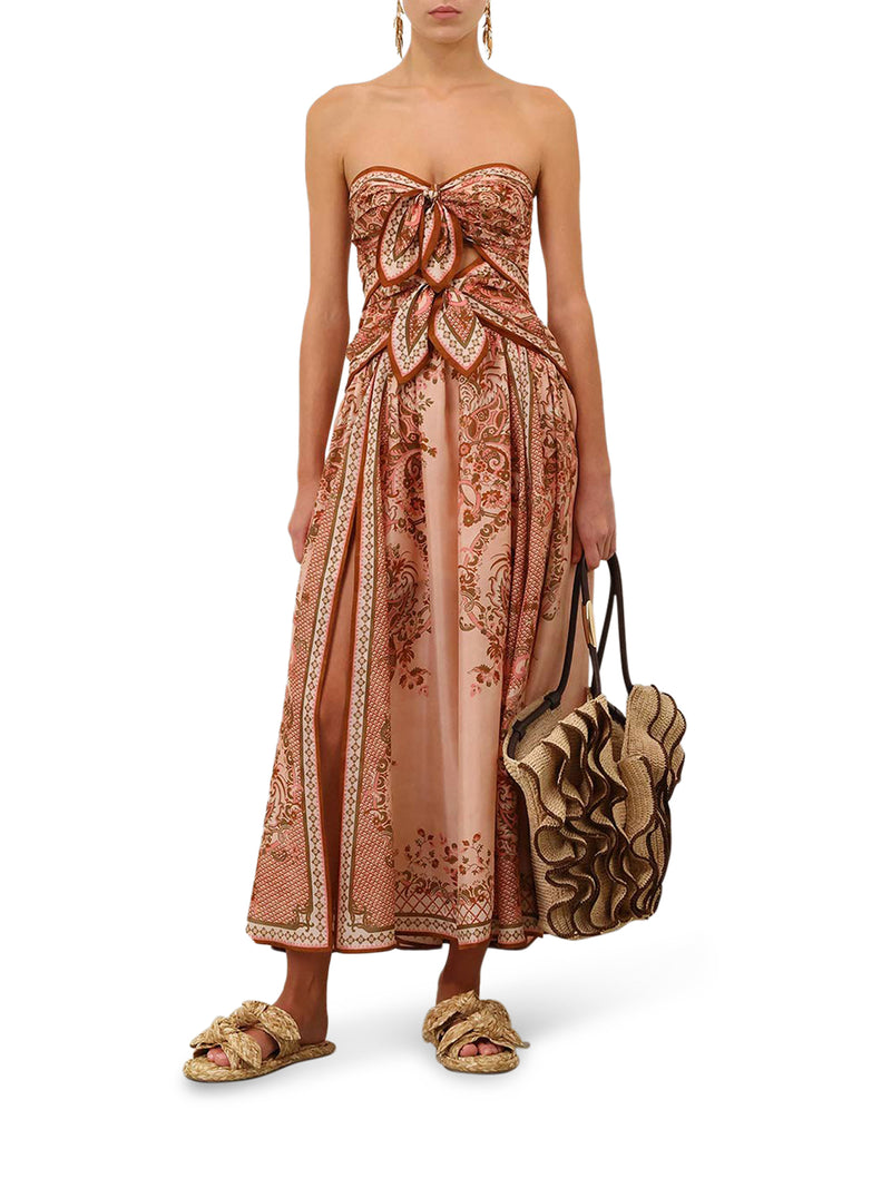 ABITO MIDI ASTER IN SETA CON INSETI CUT-OUT E FIOCCHI