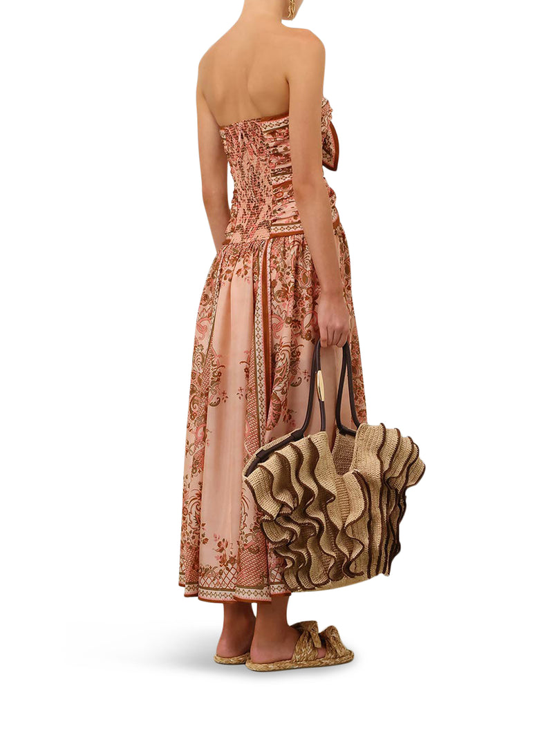 ABITO MIDI ASTER IN SETA CON INSETI CUT-OUT E FIOCCHI