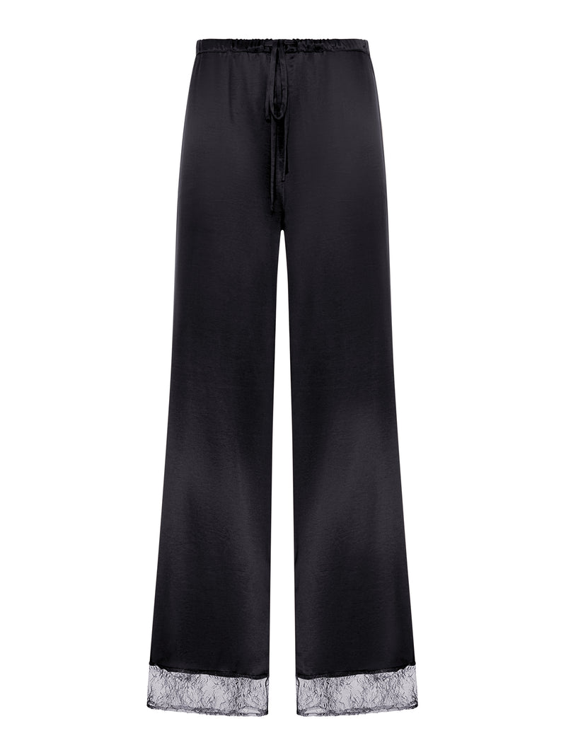 PANTALONE PALAZZO IN SETA CON DETTAGLIO IN PIZZO