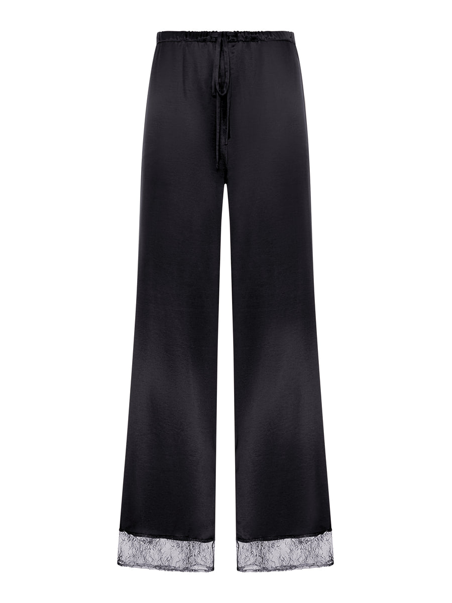 PANTALONE PALAZZO IN SETA CON DETTAGLIO IN PIZZO