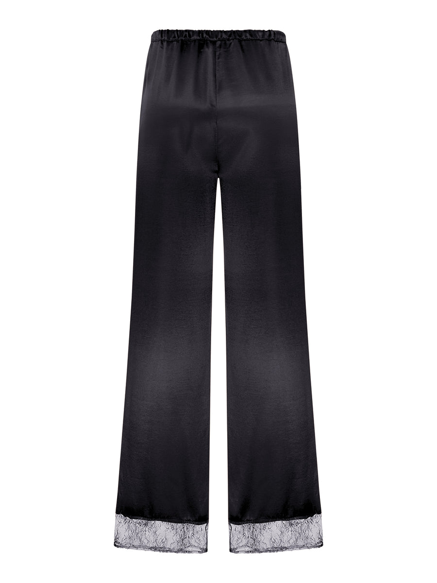 PANTALONE PALAZZO IN SETA CON DETTAGLIO IN PIZZO