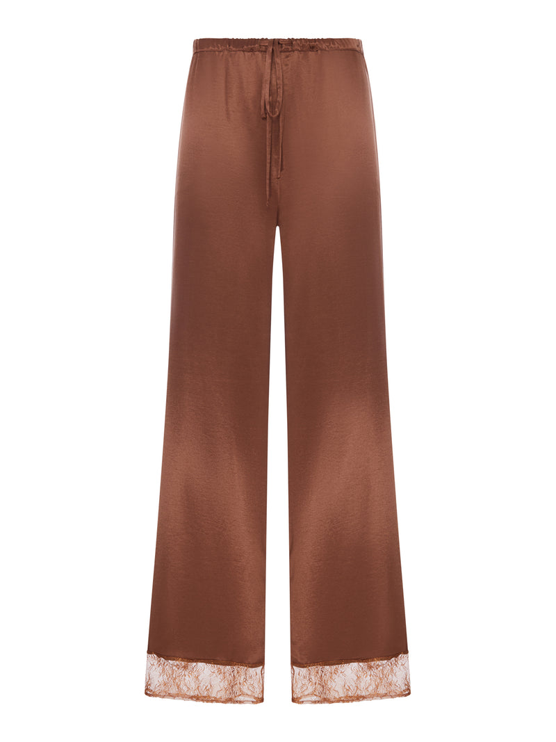 PANTALONE PALAZZO IN SETA CON DETTAGLIO IN PIZZO