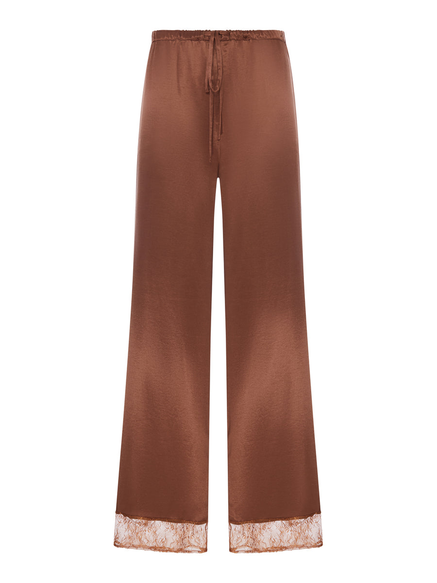 PANTALONE PALAZZO IN SETA CON DETTAGLIO IN PIZZO