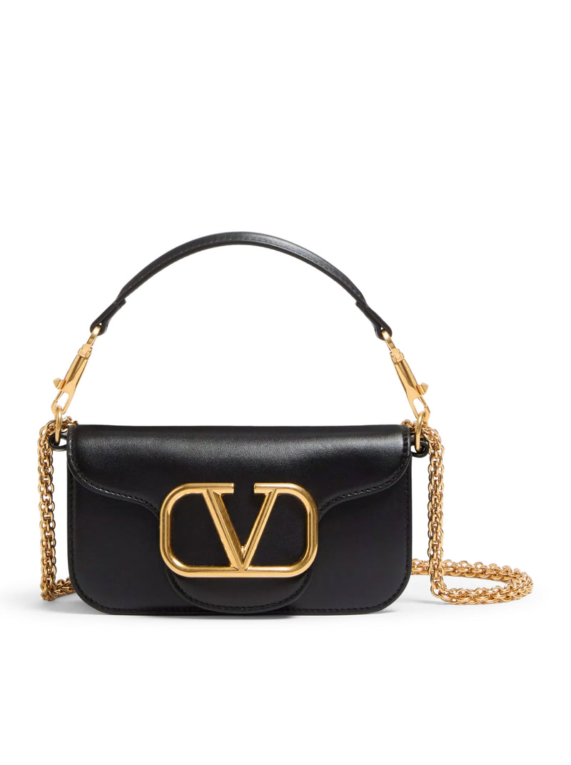 BORSA A SPALLA PICCOLA LOCO IN PELLE DI VITELLO CON LOGO COLOR ORO ANTICATO