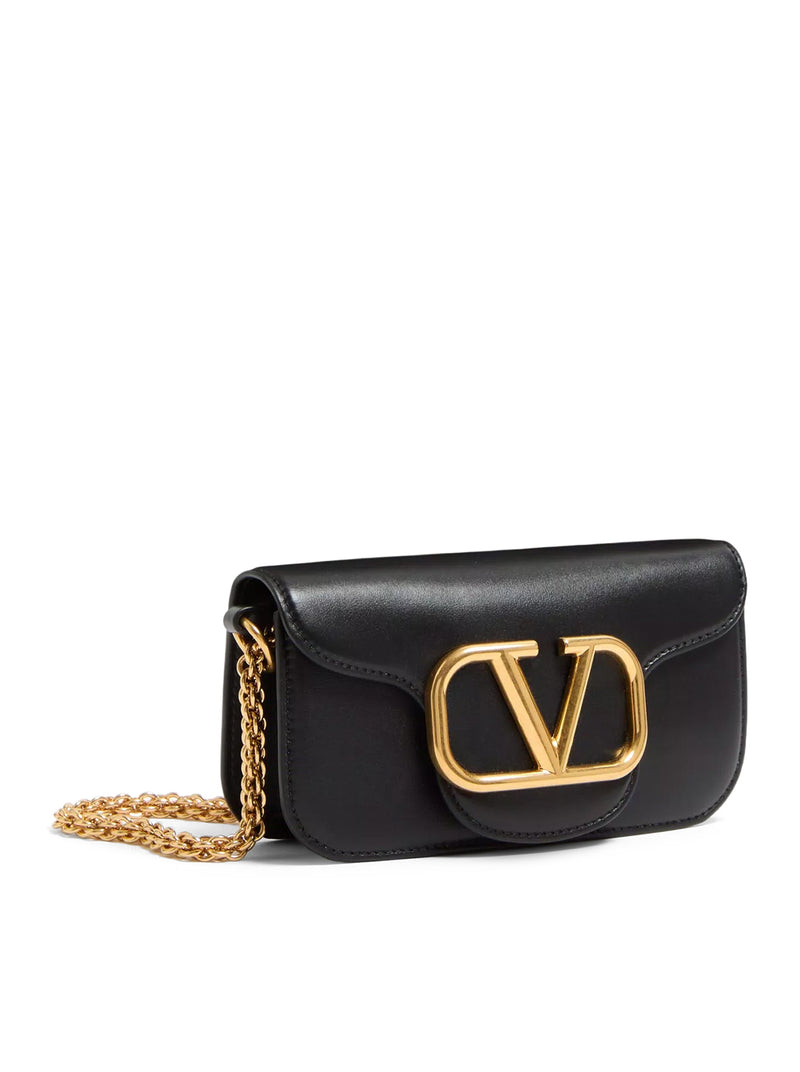 BORSA A SPALLA PICCOLA LOCO IN PELLE DI VITELLO CON LOGO COLOR ORO ANTICATO