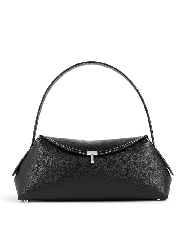 BORSA T-LOCK IN PELLE CON IMPUNTURE A CONTRASTO