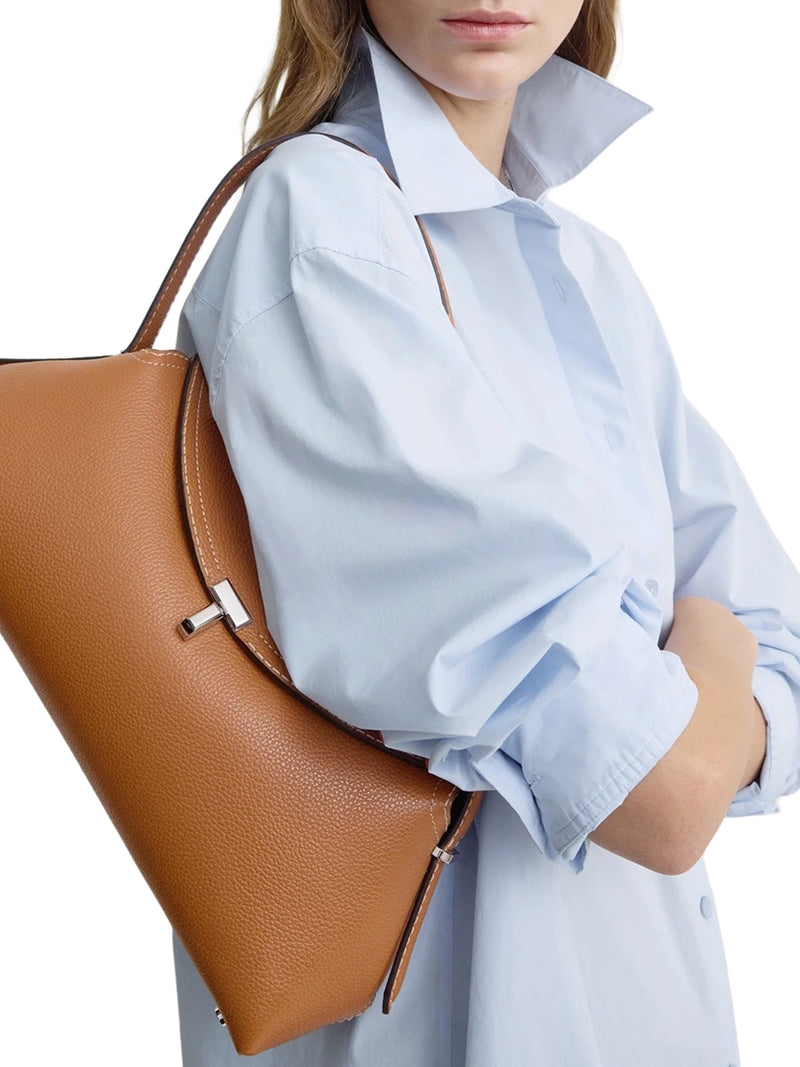 BORSA T-LOCK IN PELLE CON IMPUNTURE A CONTRASTO