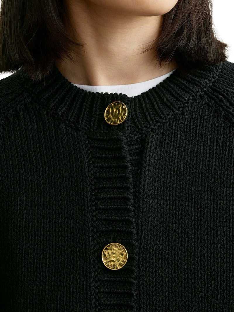 CARDIGAN IN COTONE NERO CON BOTTONI EFFETTO MARTELLATO