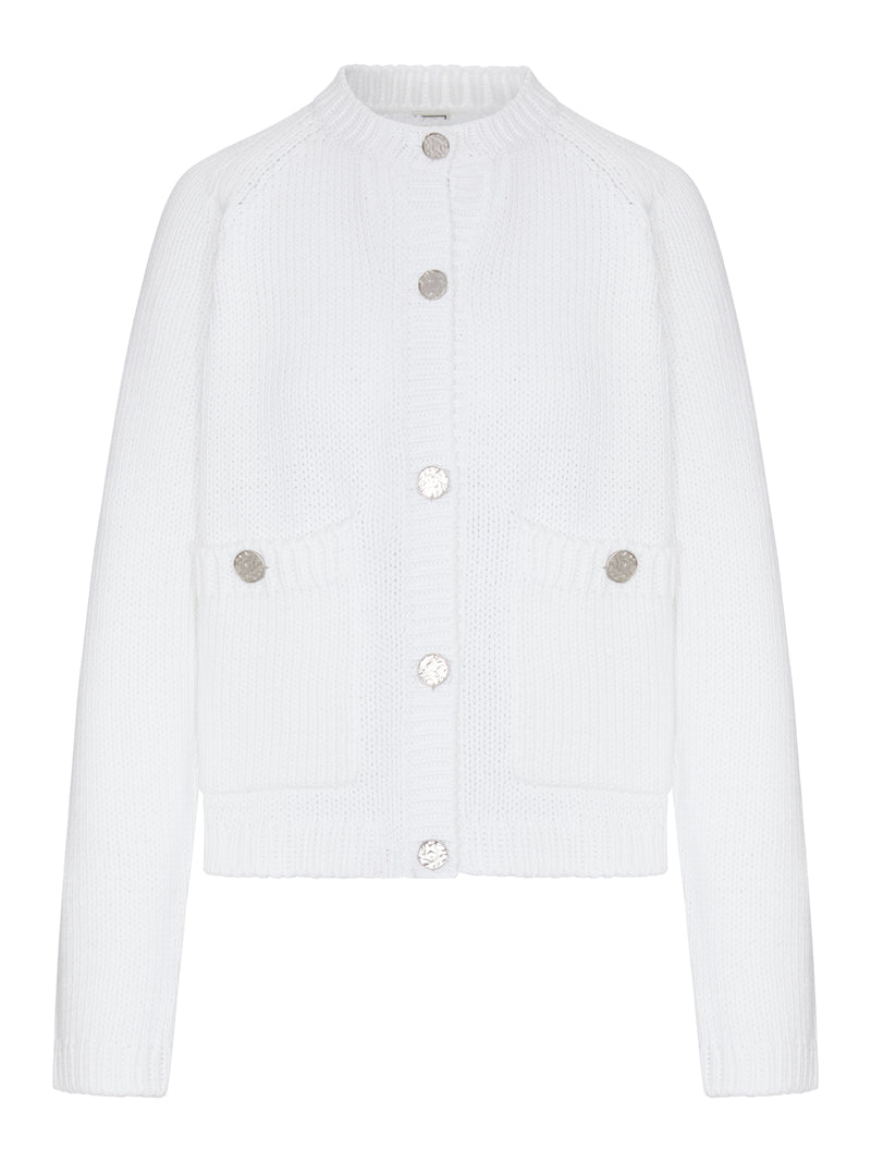 CARDIGAN IN COTONE BIANCO CON BOTTONI EFFETTO MARTELLATO