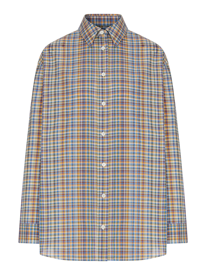 CAMICIA A QUADRI CLASSICA IN COTONE BLU E ARANCIONE