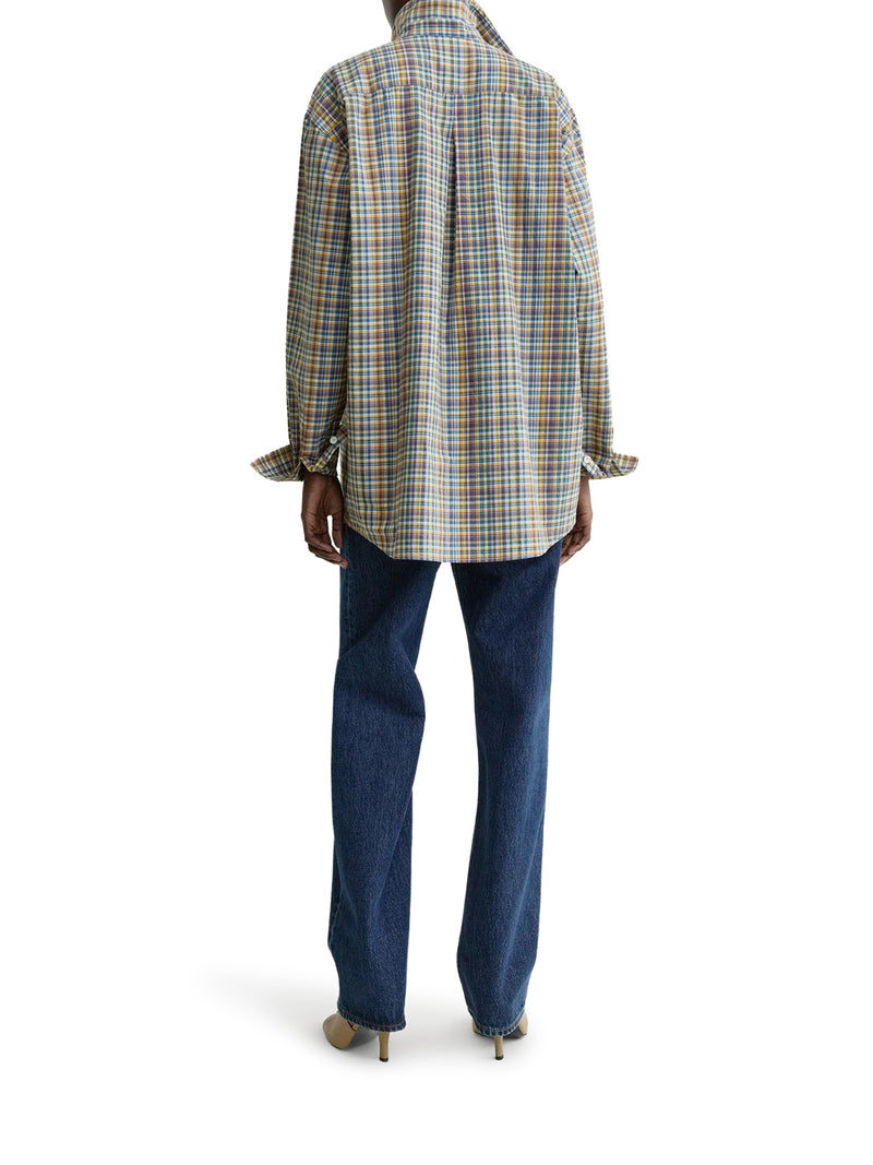 CAMICIA A QUADRI CLASSICA IN COTONE BLU E ARANCIONE