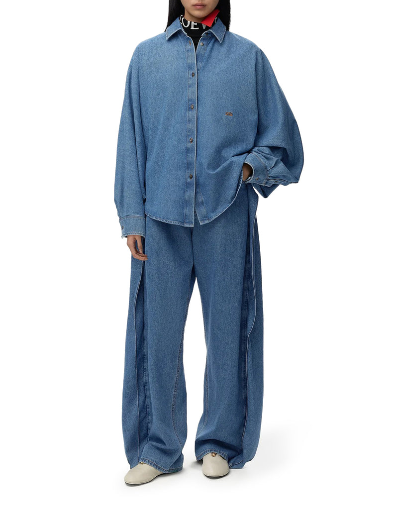 CAMICIA IN LEGGERO DENIM DI COTONE LAVATO CON MANICHE A PIPISTRELLO