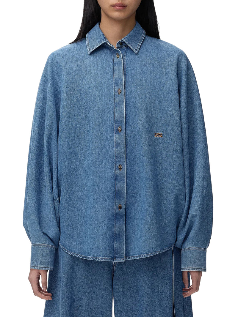 CAMICIA IN LEGGERO DENIM DI COTONE LAVATO CON MANICHE A PIPISTRELLO