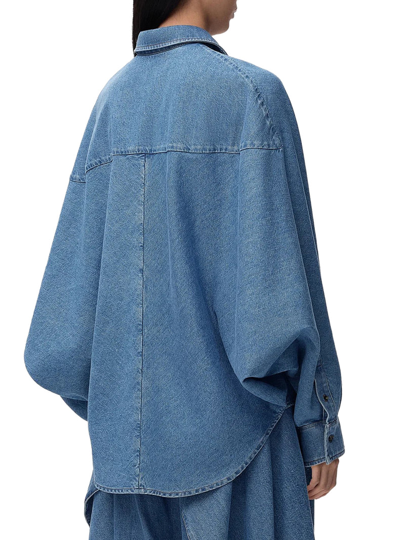 CAMICIA IN LEGGERO DENIM DI COTONE LAVATO CON MANICHE A PIPISTRELLO