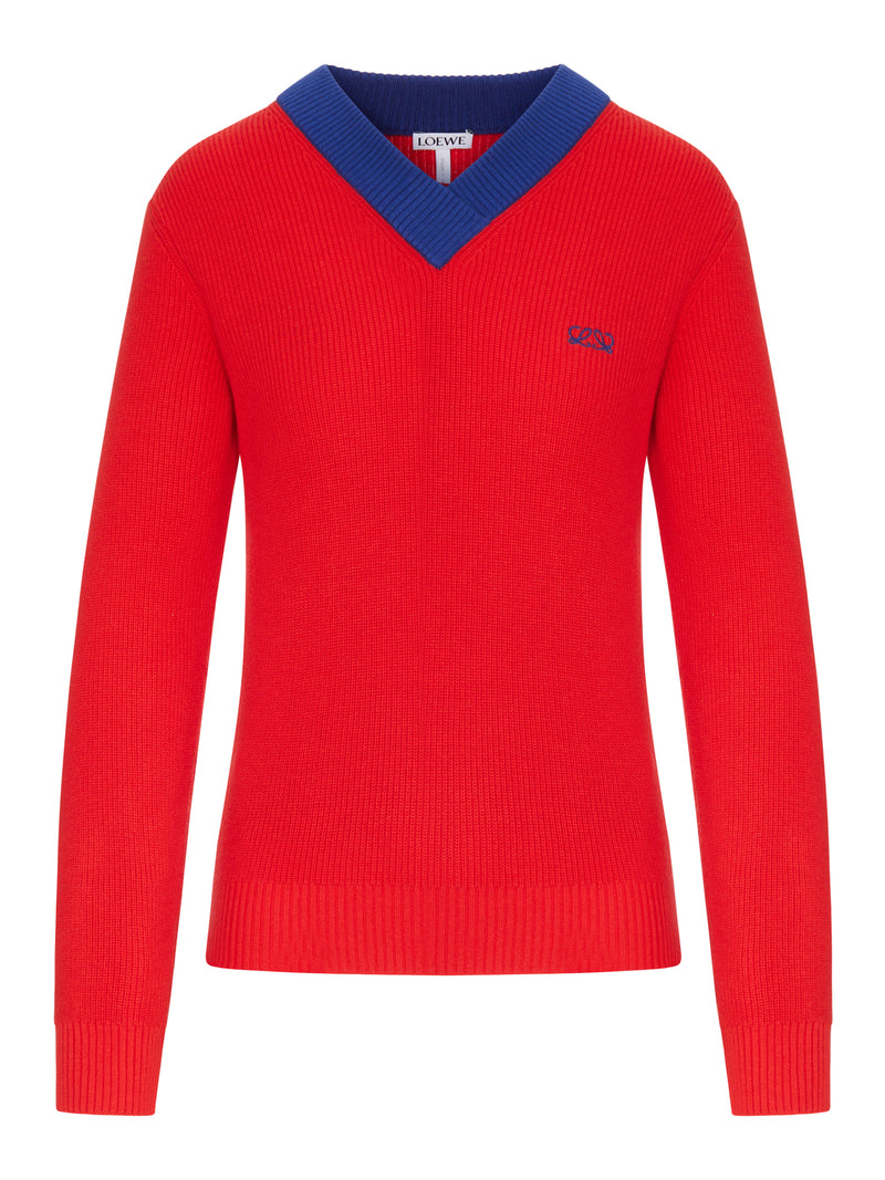 MAGLIONE IN MISTO COTONE E LANA TESTURIZZATI CON COLLO A CONTRASTO