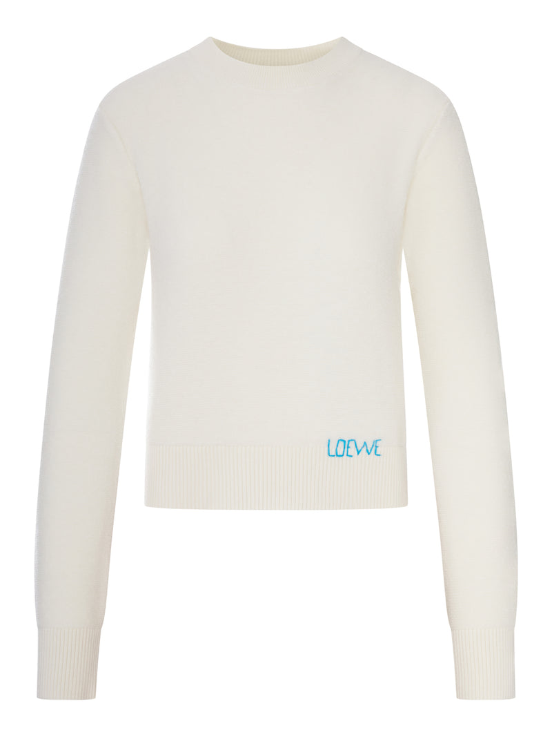 MAGLIA IN LANA CON RICAMO LOEWE REALIZZATO A MANO E APPLICATO SULL`ORLO