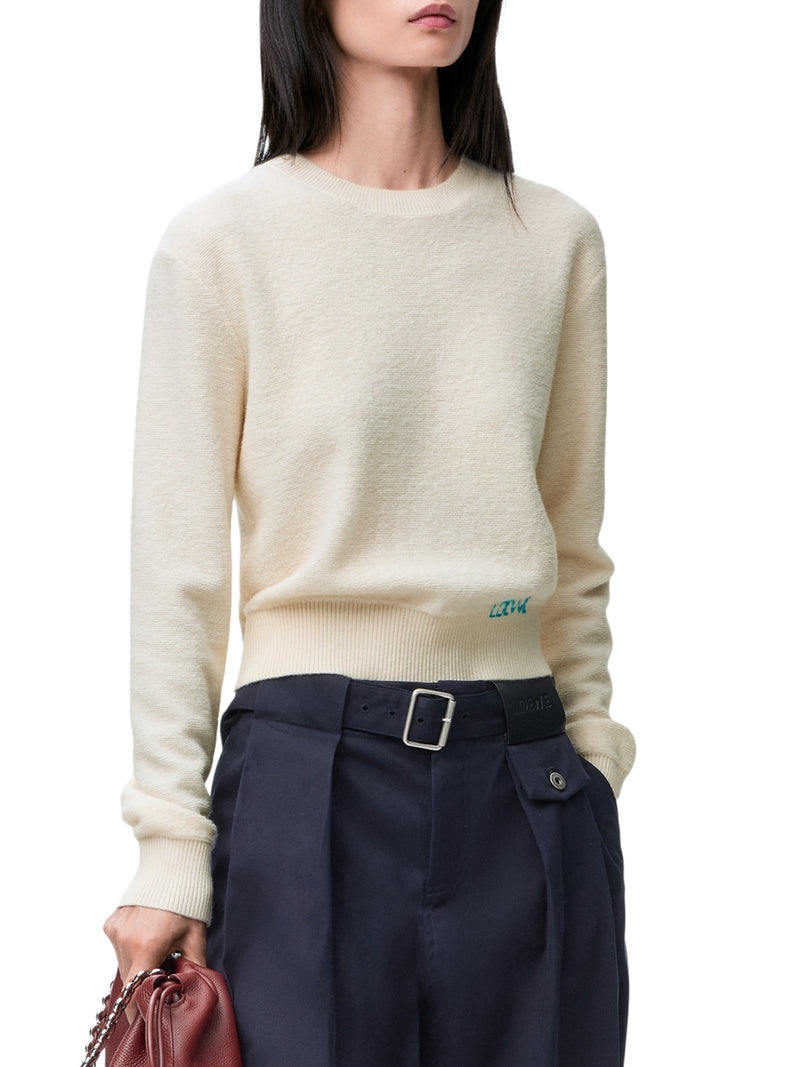 MAGLIA IN LANA CON RICAMO LOEWE REALIZZATO A MANO E APPLICATO SULL`ORLO