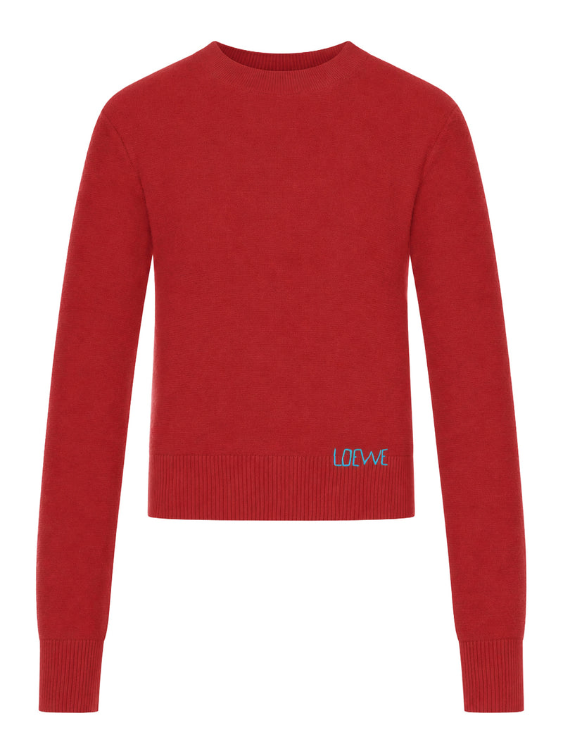 MAGLIA IN LANA CON RICAMO LOEWE REALIZZATO A MANO E APPLICATO SULL`ORLO