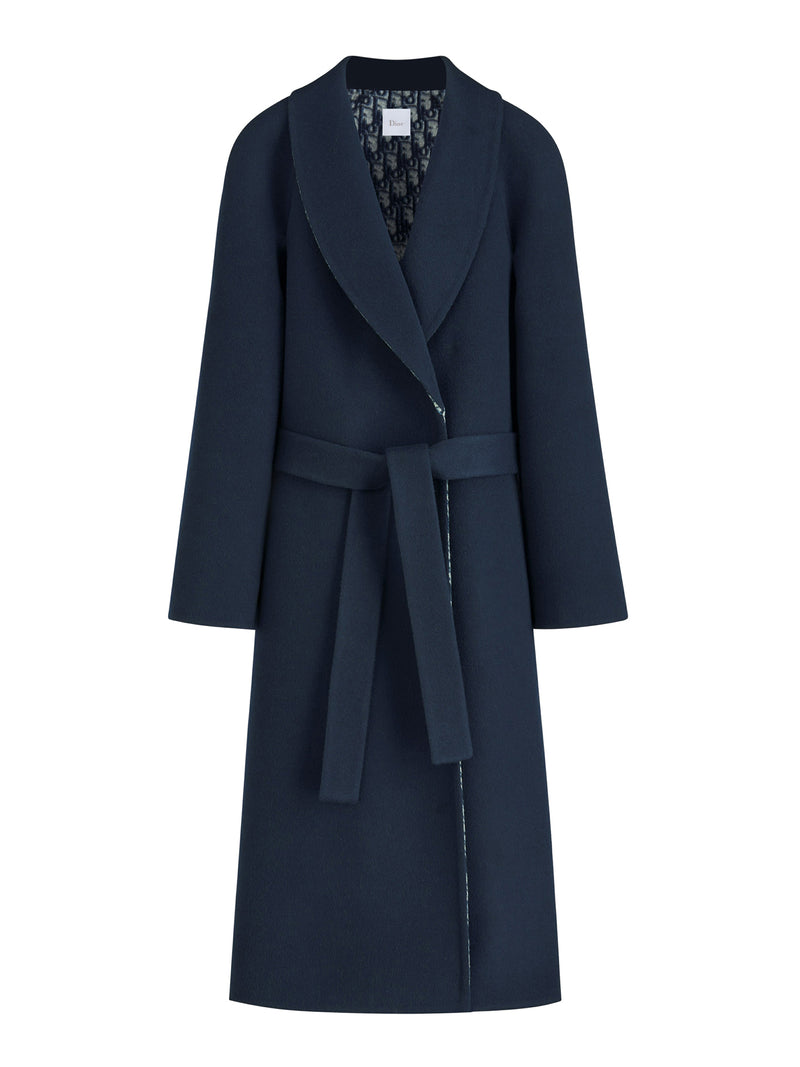 CAPPOTTO CON CINTURA IN LANA VERGINE E SETA DOUBLE FACE BLU NAVY
